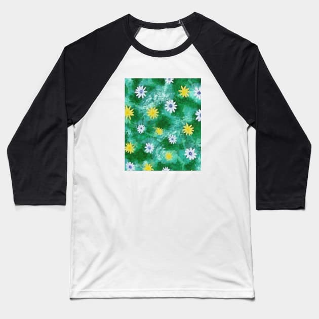 Green Watercolor Floral Pattern Baseball T-Shirt by FloralPatterns